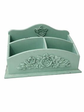 Mint Floral Wooden Desk Organizer